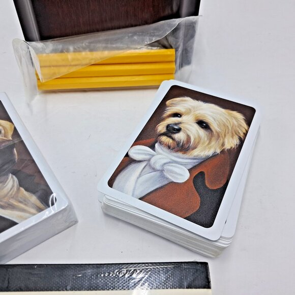 Solid Wood Playing Card Storage Box-Score Pad-Pencils-2 Decks of Cards-VTG - Picture 8 of 16